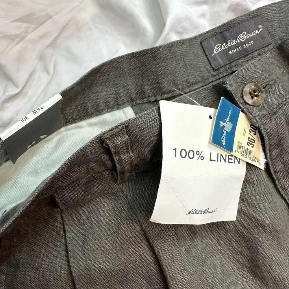 Eddie Bauer Mens Linen Sage Green Dress Pants NWT Size 36x30 Timeless Essential